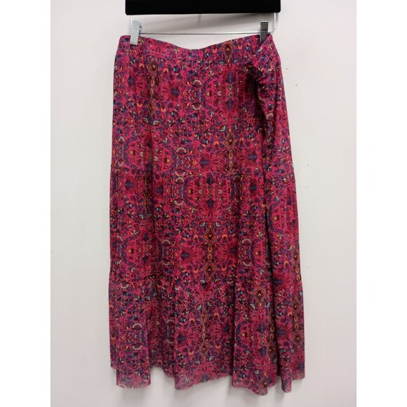 Canyon Retreat Womens Midi Skirt Size 1X Pink Floral Tiered BOHO Festival - Picture 6 of 10